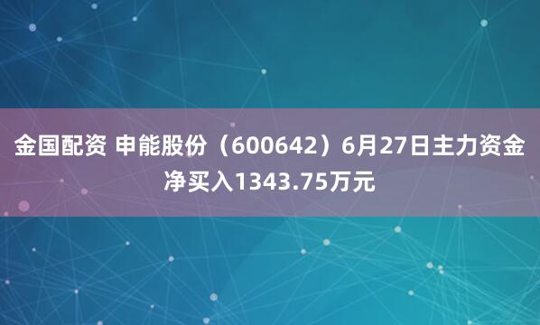 金国配资 申能股份(600642)6月27日主力资金净买入1343.75万元